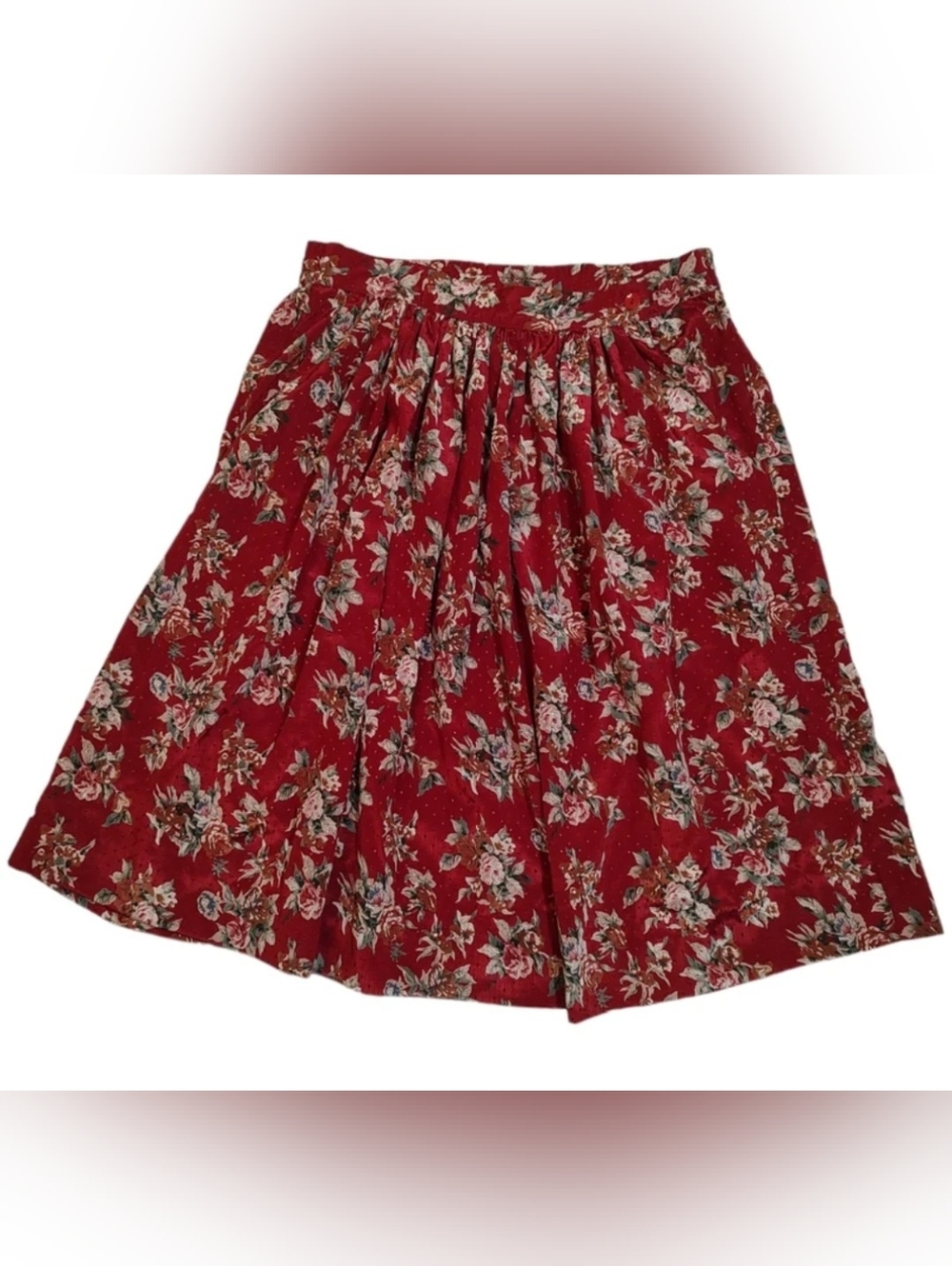 Vintage Justine Todd Skirt Red Floral 80s 90s Flowy Cottagecore Pleated